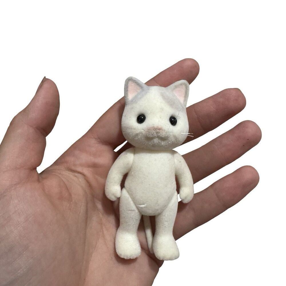Calico Critters Loose White Cat Fuzzy Face Tail Figure No Clothes